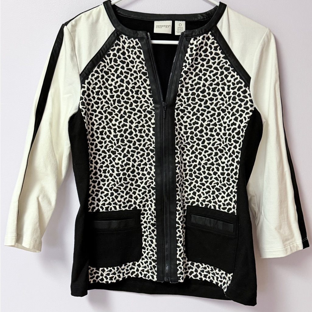 Chico’s Zenergy Women's Black And White Animal Print Top